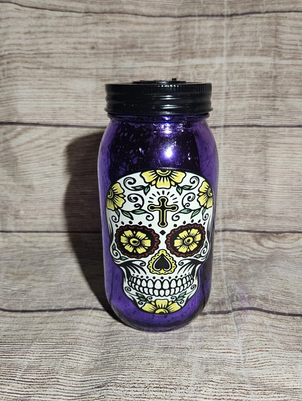 Gothic sugar skull light up mason jar decor